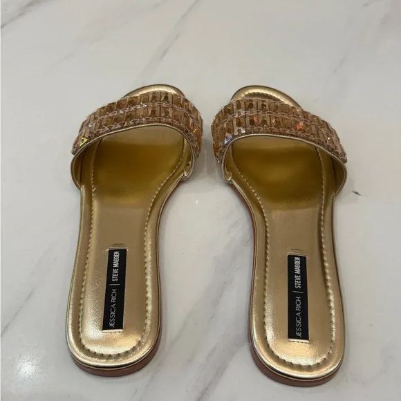 JESSICA RICH / STEVE MADDEN Amber Gold Slide Sandals - Picture 3 of 12